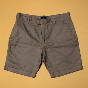 H&M Mens 33R Chino Khaki Tan Flat Front Cotton Blend Stretch Shorts